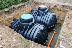 Two plastic underground septic tanks used for harvesting and recycling rainwater at this Bloomington, IL residence.