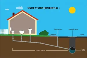 Sewer & Septic Specialist—Residential sewer system diagram of plumbing to the main sewer in Decatur, IL.