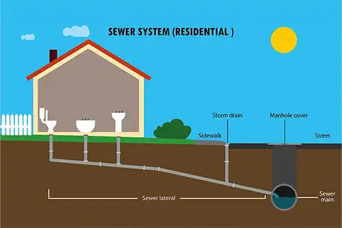 Sewer & Septic Specialist—Residential sewer system diagram of plumbing to the main sewer in Decatur, IL.